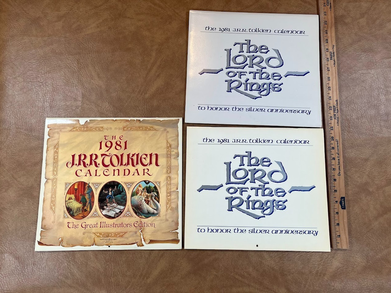 1981 J.R.R Tolkien Calendar JRR Hobbit Lord of the Rings Silver Lot of 2 1981 J.R.R Tolkien Calendar JRR Hobbit Lord of the Rings Silver Lot of 2