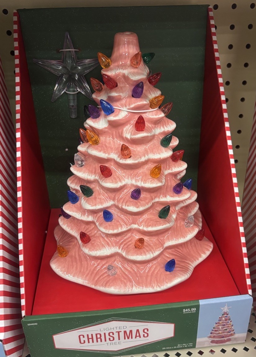 Pink ceramic Christmas tree with Clear lights