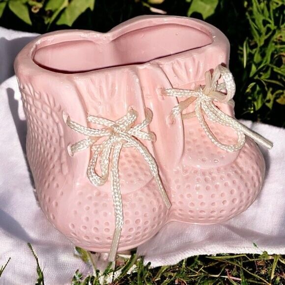 Vintage Small 1970s Pink Baby Bootie Plant Succulent Ceramic Planter Shoe G.W.