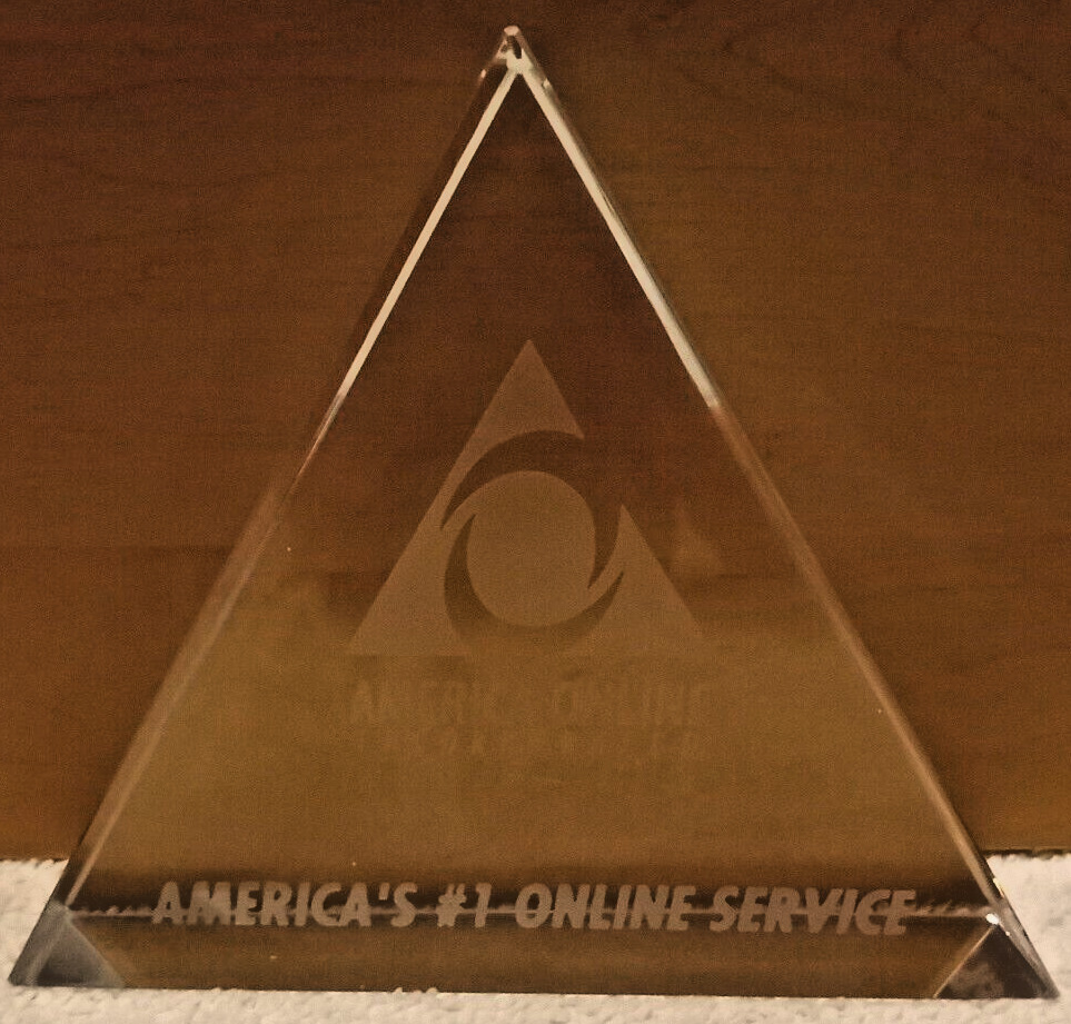America Online Collectors Glass Paperweight Laser Etched Triangle Very Rare