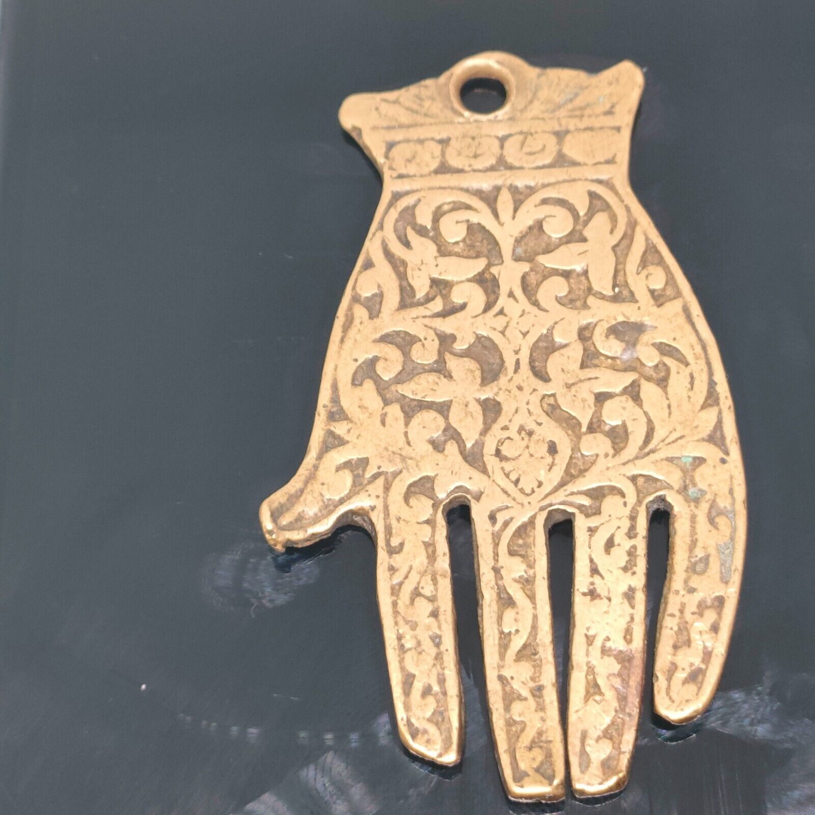 OLD Rare vintage Moroccan Judaica  Hamsa Amulet Bronze Pendant Talisman