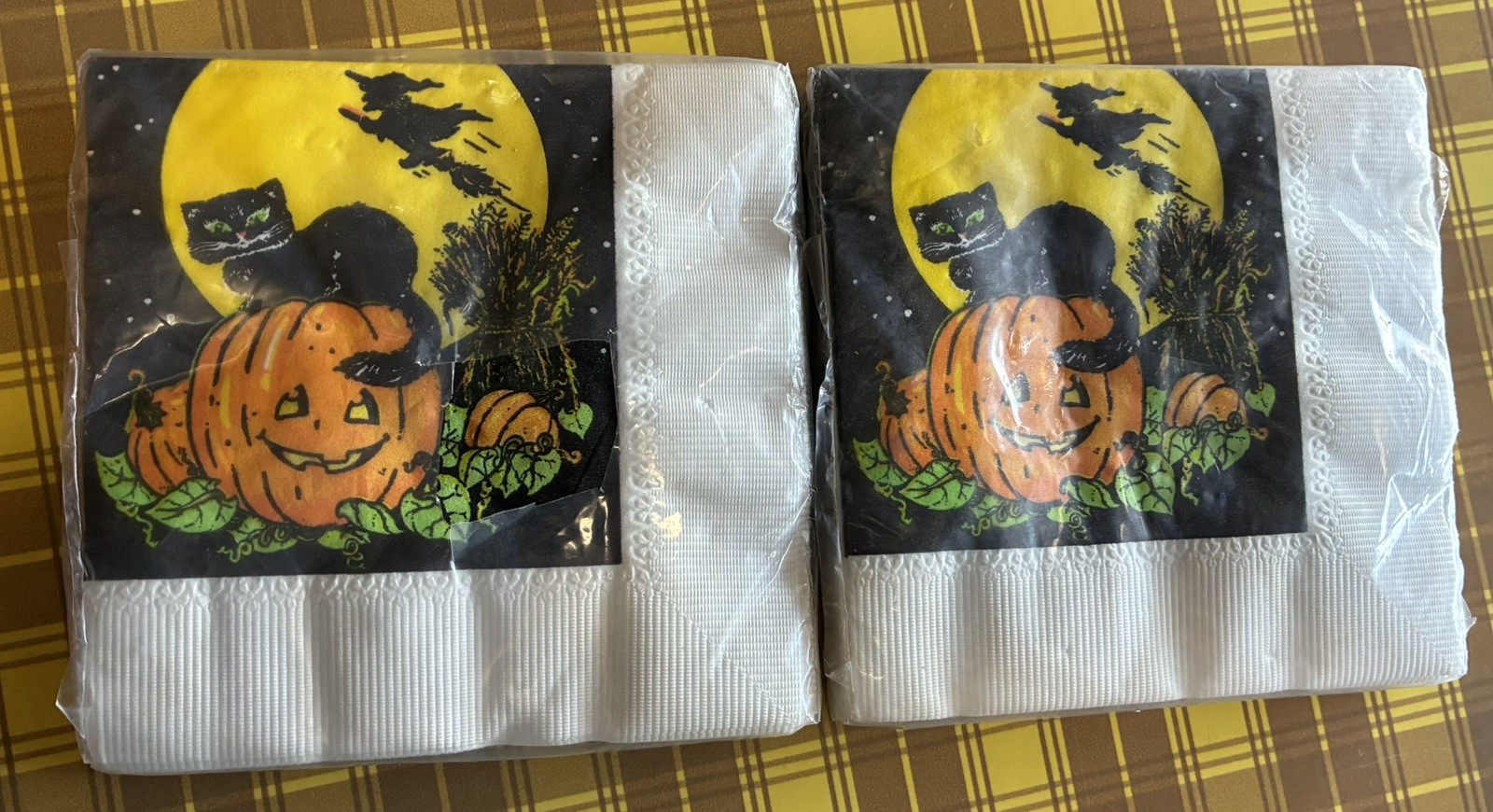 Vintage Halloween NAPKINS Sealed 2 packs 16 each pk BLACK CAT Pumpkin 