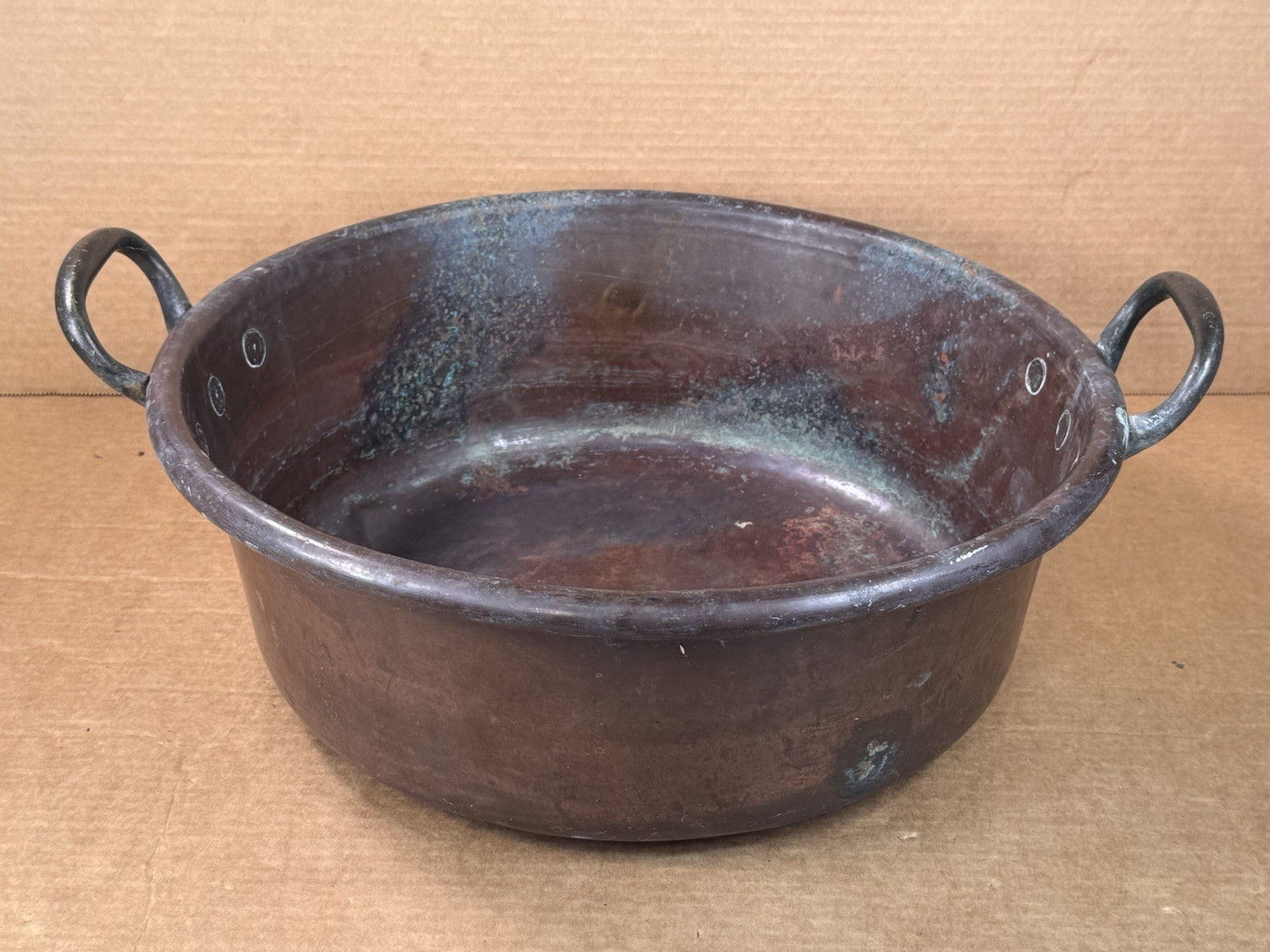 Large Vtg Copper Basin Preserving Pan Double Loop Handles 15