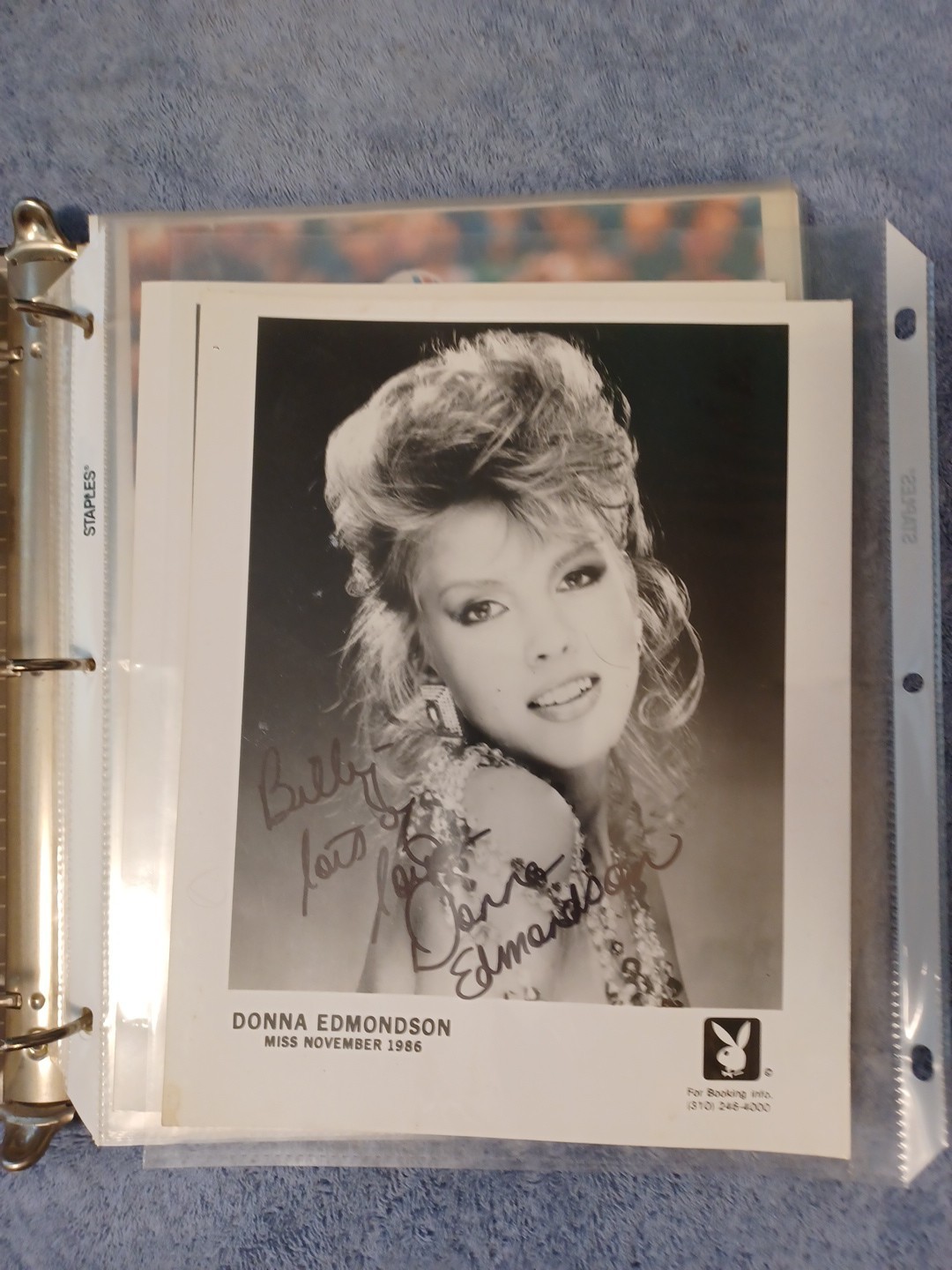 DONNA EDMONDSON SIGNED 8 X 10 PHOTO PLAYBOY PROMO NOVEMBER 1986 to BILLY DONNA EDMONDSON SIGNED 8 X 10 PHOTO PLAYBOY PROMO NOVEMBER 1986 to BILLY