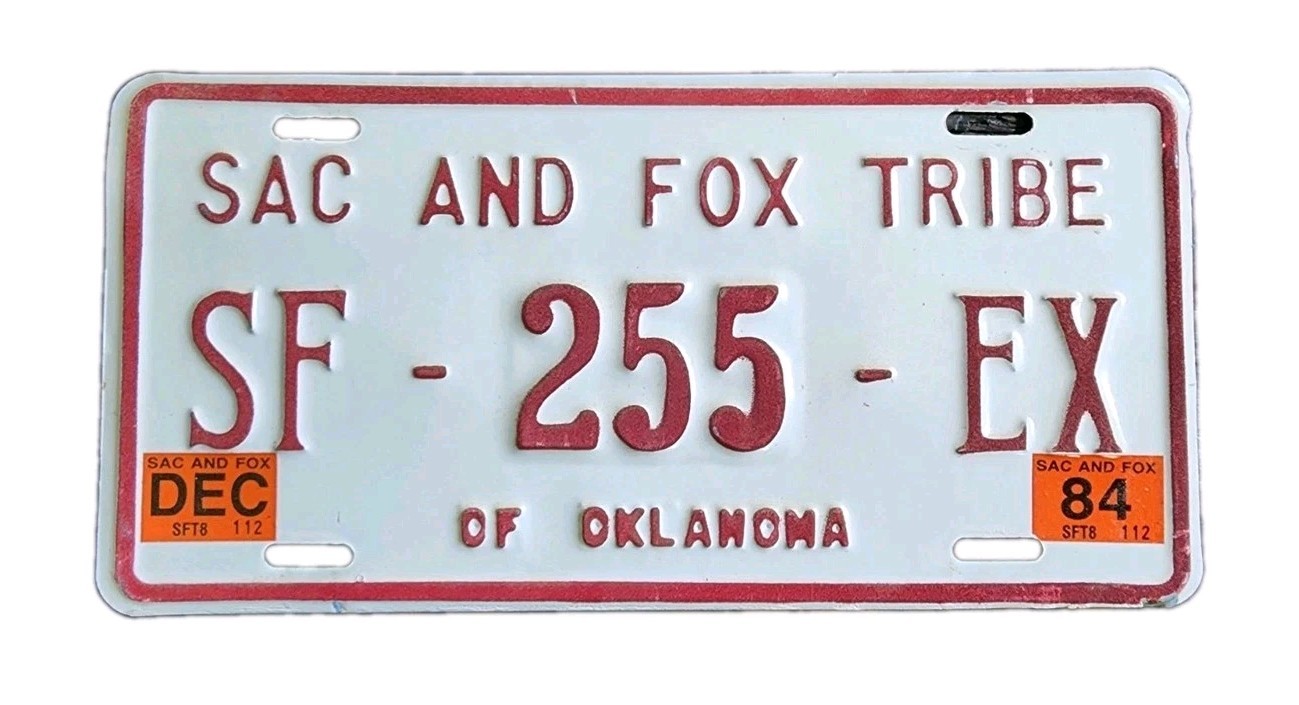1984 Oklahoma Sac And Fox Tribe License Plate # SF 255 EX
