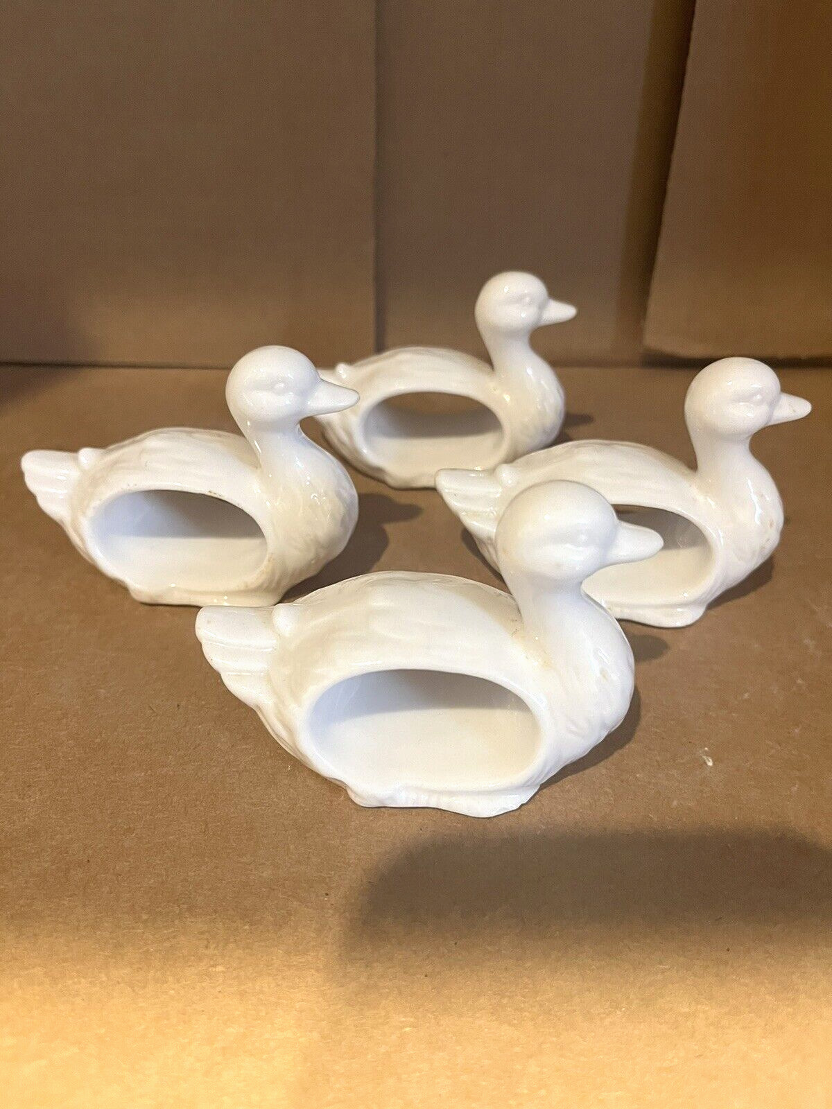4 - Vnt.Sheffield White Porcelain Duck Napkin Rings Taiwan