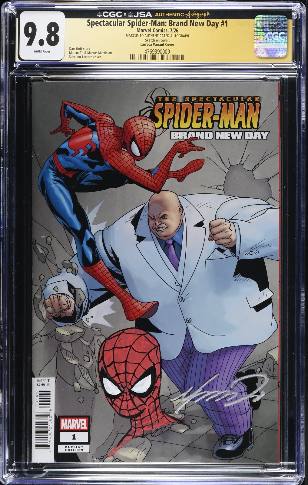 Spectacular Spider-Man Brand New Day 1 CGC JSA 9.8 Variant Sig Sketch Marcus To
