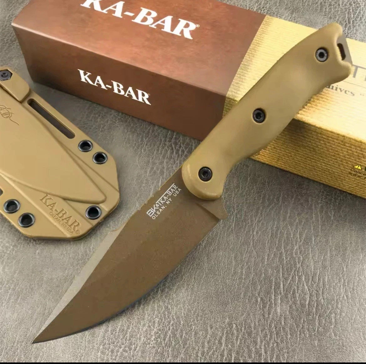 KA-BAR BK18 Becker Harpoon Fixed Blade Knife (BROWN) w/Celcon Sheath*New*