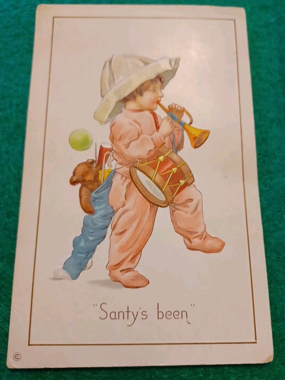 Original Vintage 1913 Christmas Postcard Santy's been