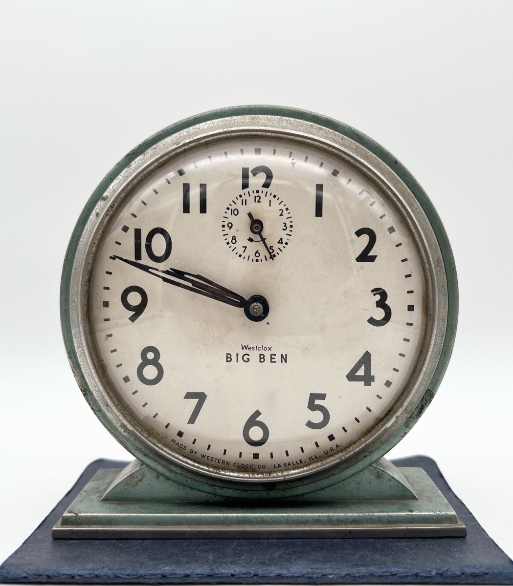 Vintage 30s Westclox Big Ben Alarm Clock Seafoam Green Art Deco Metal Untested