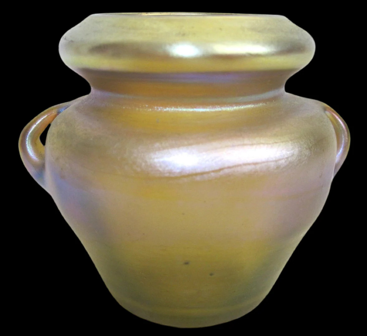 Two-handle Tiffany Studios cabinet urn marked #8059A, signed “LCT”, 2 ¾” Two-handle Tiffany Studios cabinet urn marked #8059A, signed “LCT”, 2 ¾”