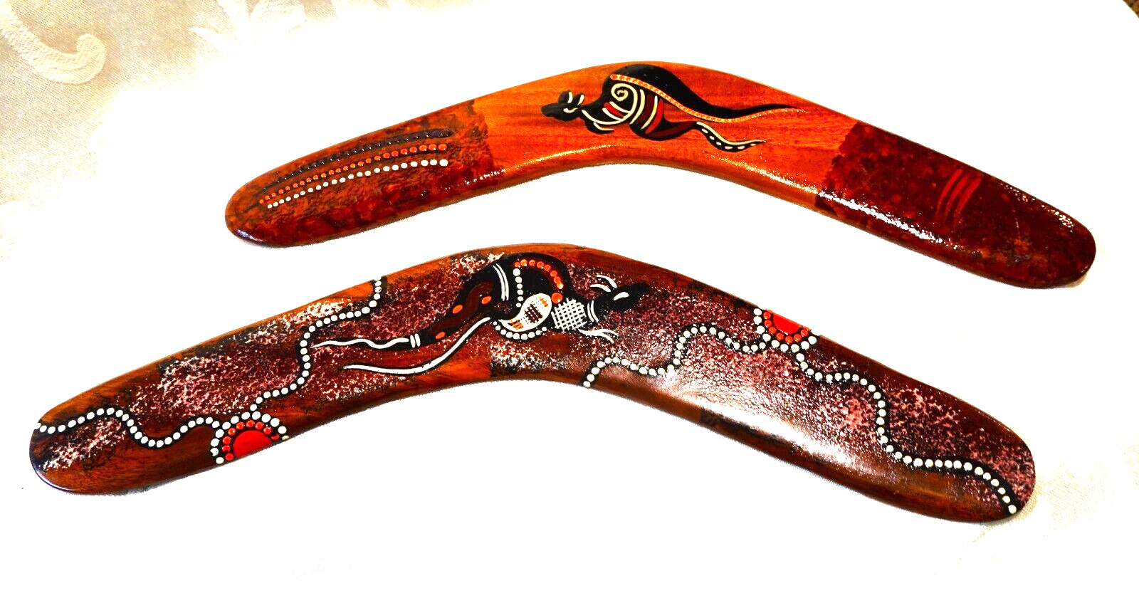 Genuine Australia Hardwood Boomerang  Hand Painted Aboriginal Art Sgnd. VALDO
