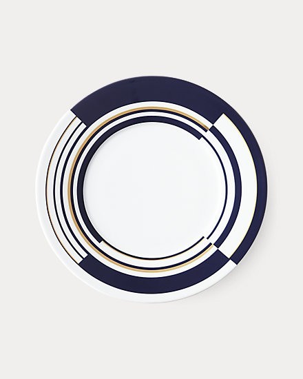 Ralph Lauren Peyton Salad Plate Blue Geometric Block Stripe Porcelain *Set Of 4*