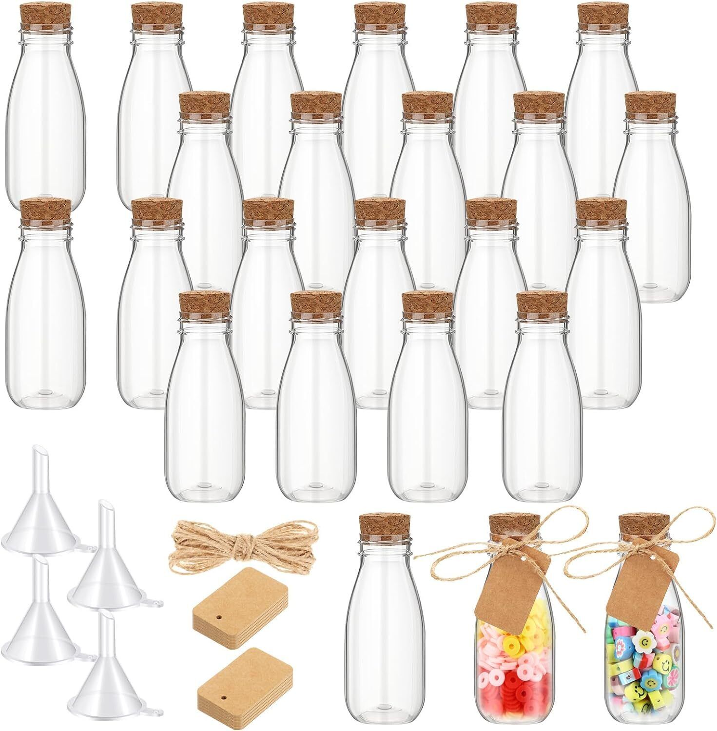 Roshtia 24 Pcs 4oz Plastic Mini Potion Bottles with Cork Lids Clear Favor Jars