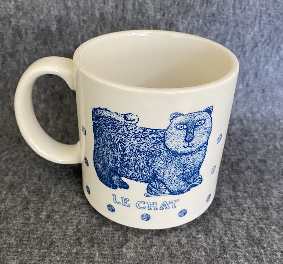 Vintage Le Chat Cat Mug 1984 Taylor & Ng Blue White Ceramic Japan Coffee Cup