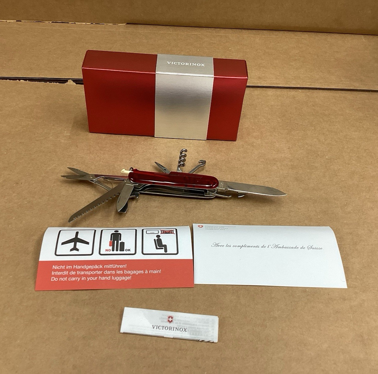 VICTORINOX HUNTSMAN RED TRANSLUCENT BEAUTY MULTI-TOOL NEW