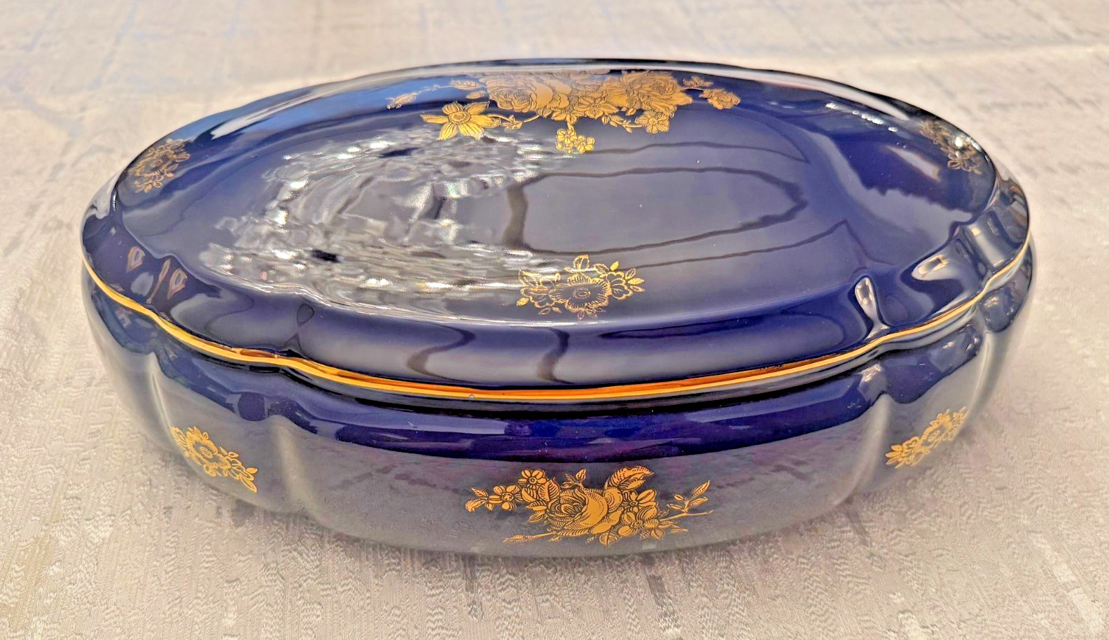 Vtg Czechoslovakia Pirken Hammer Gold Hand Painted Serving Bowl- 15in- Fantastic