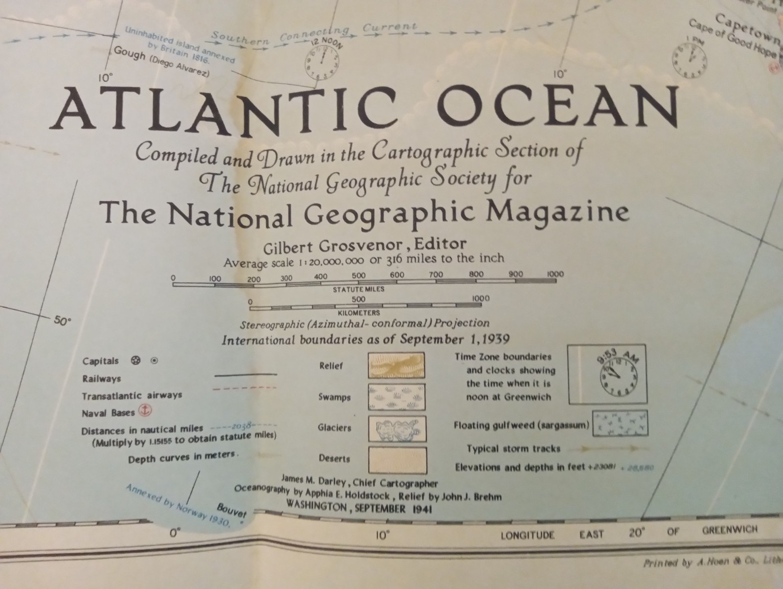 Vintage / Antique National Geographic Map 1941 Atlantic Ocean Vintage / Antique National Geographic Map 1941 Atlantic Ocean