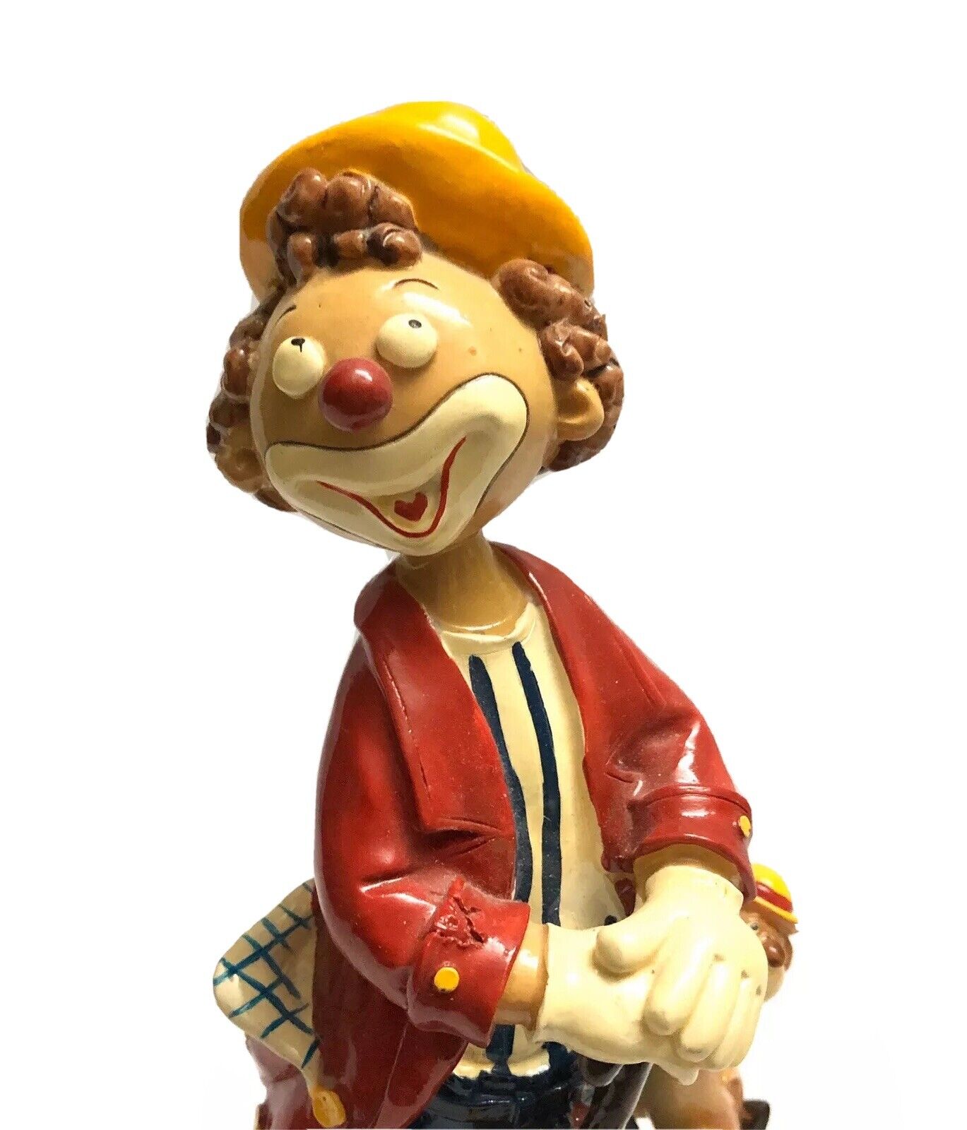 Vintage Clown Sculpture Resin Happy Clown With Dog Figurine 9” Tall