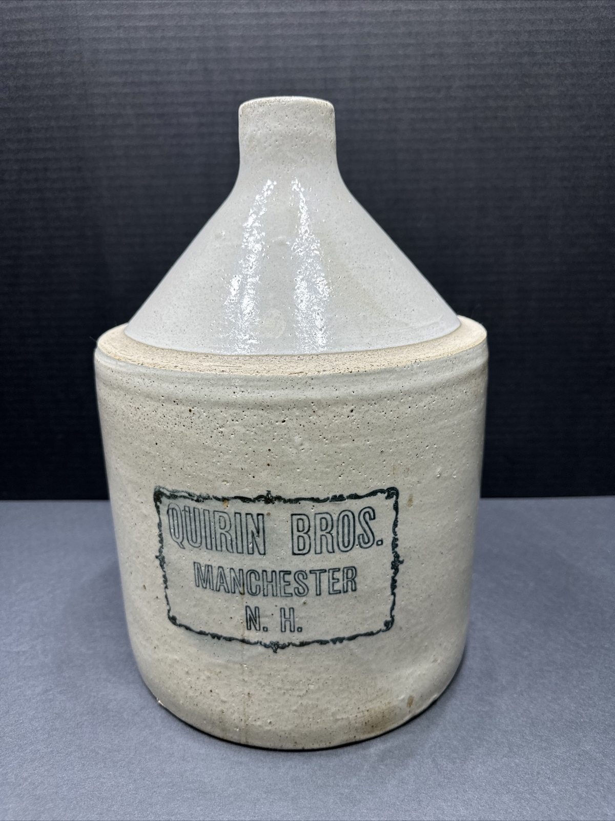 Antique QUIRN BROS Stoneware Pottery Whisky JUG  2 Gallon MANCHESTER N.H