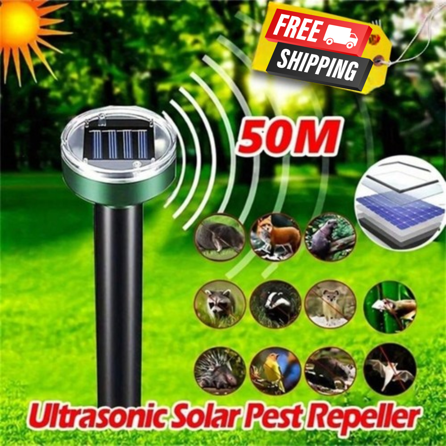 Ultrasonic Solar Cat Dog Repeller Rabbit Pest Repeller Deterrent Repeller Garden