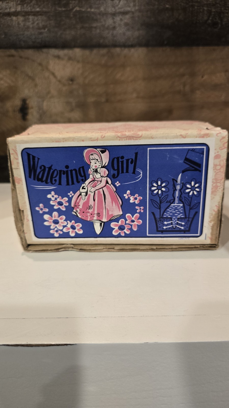 Vintage Josef Originals Watering Girl Teal Girl Figurine Stake In Original Box