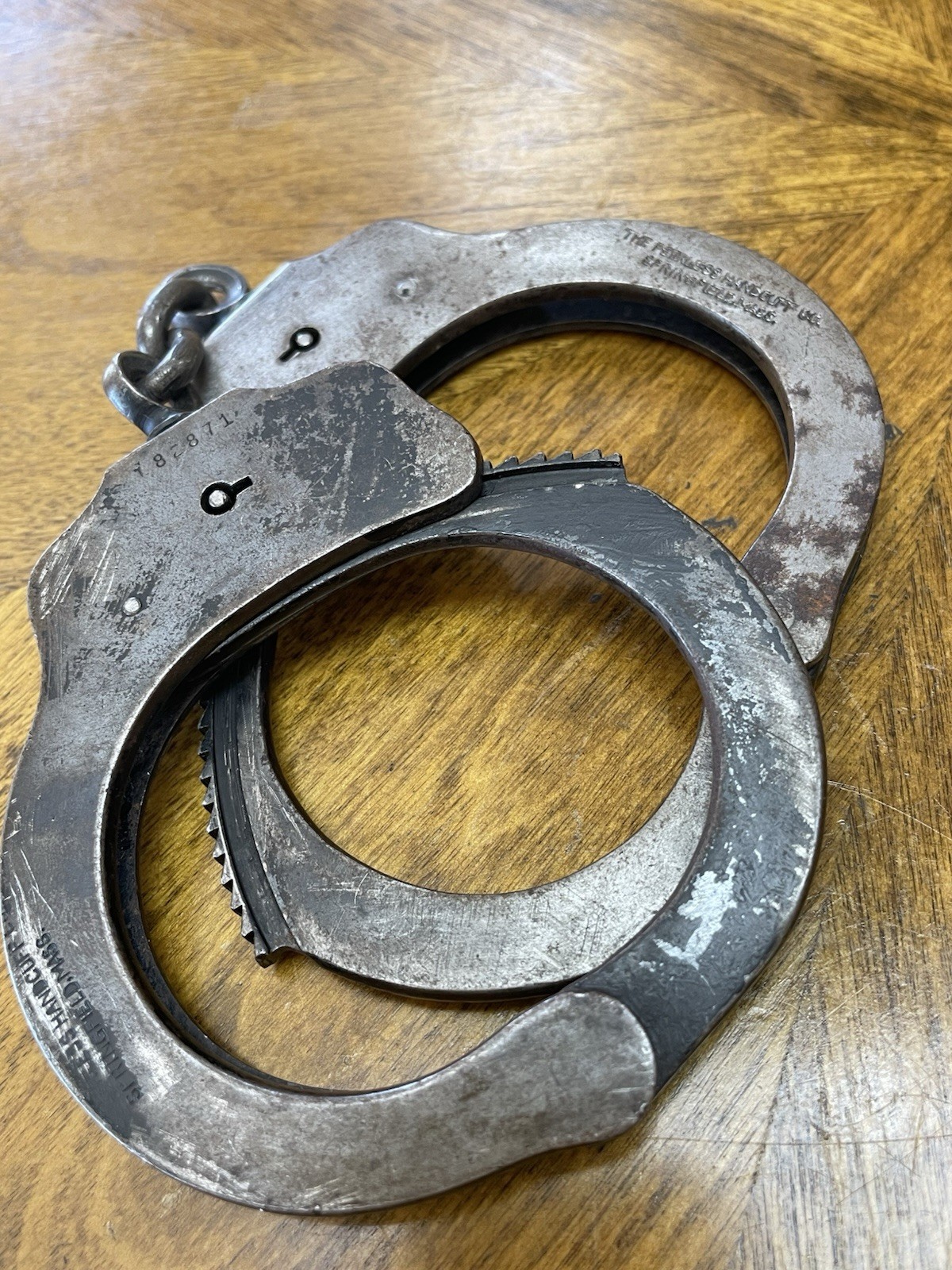 Vintage Peerless Police Handcuffs EST 1930-50s Era. No Key. Springfield MA