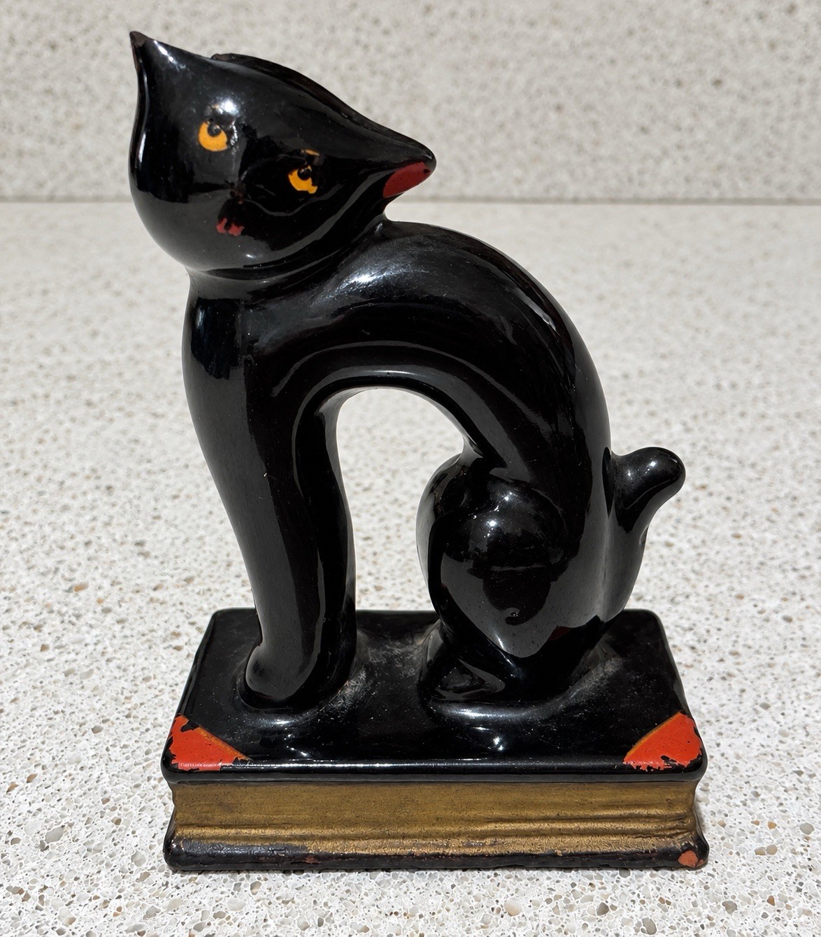 Vintage Occupied Japan Black Cat Figurine On Book, 3” TA Stamp