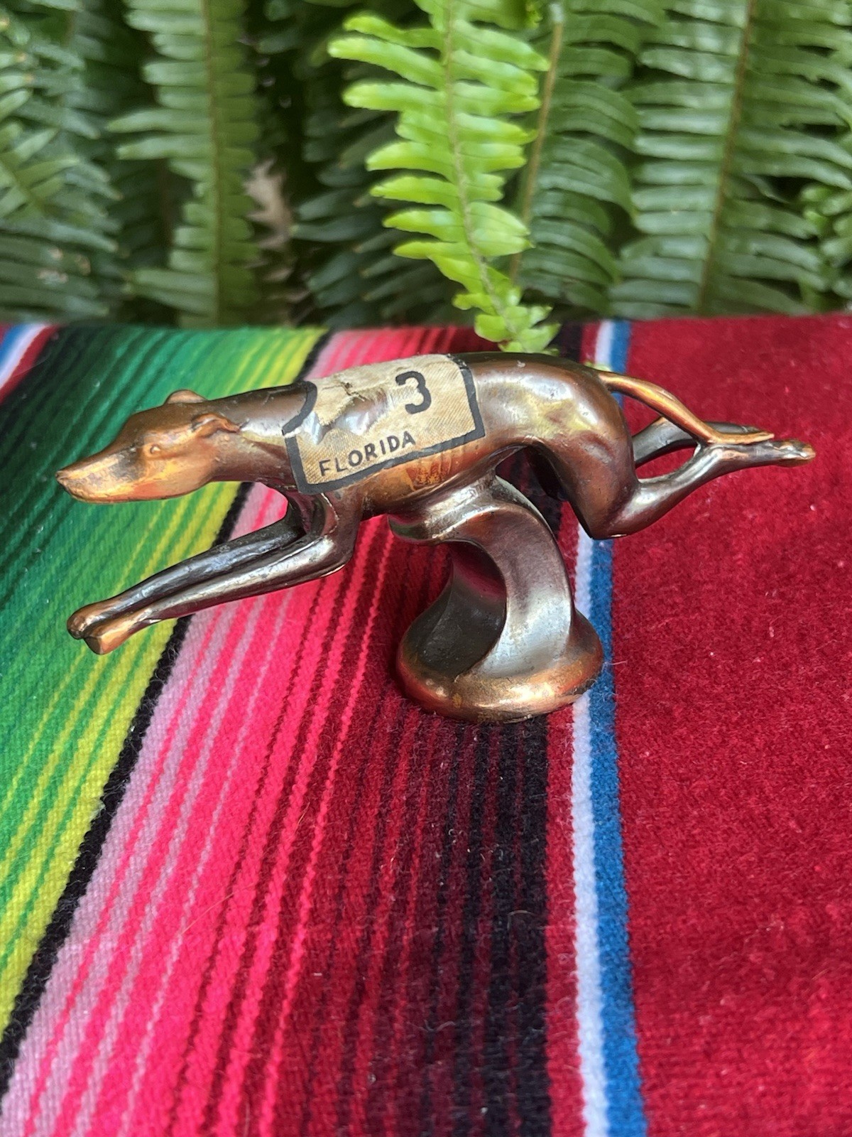 Vintage Bronze Greyhound Hood Ornament Dog Racing Dated 1940s