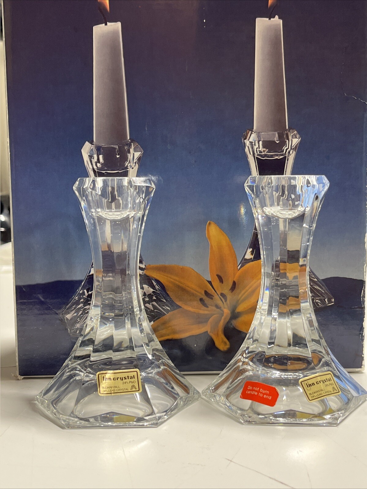 Pair of Vintage Vienna Crystal Heavy Lead Crystal Candlesticks 5” Tall Austria