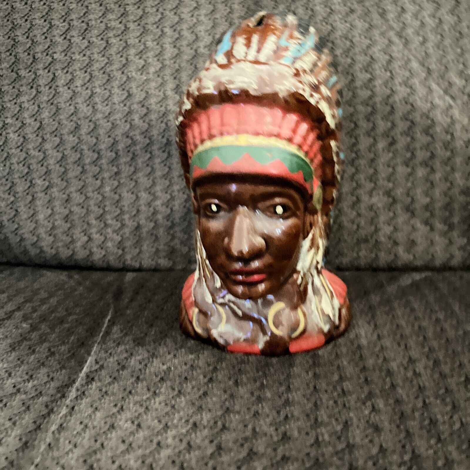 Vintage Native American Indian Chief Ceramic Coin Bank Japan 5.5 Still Looks New