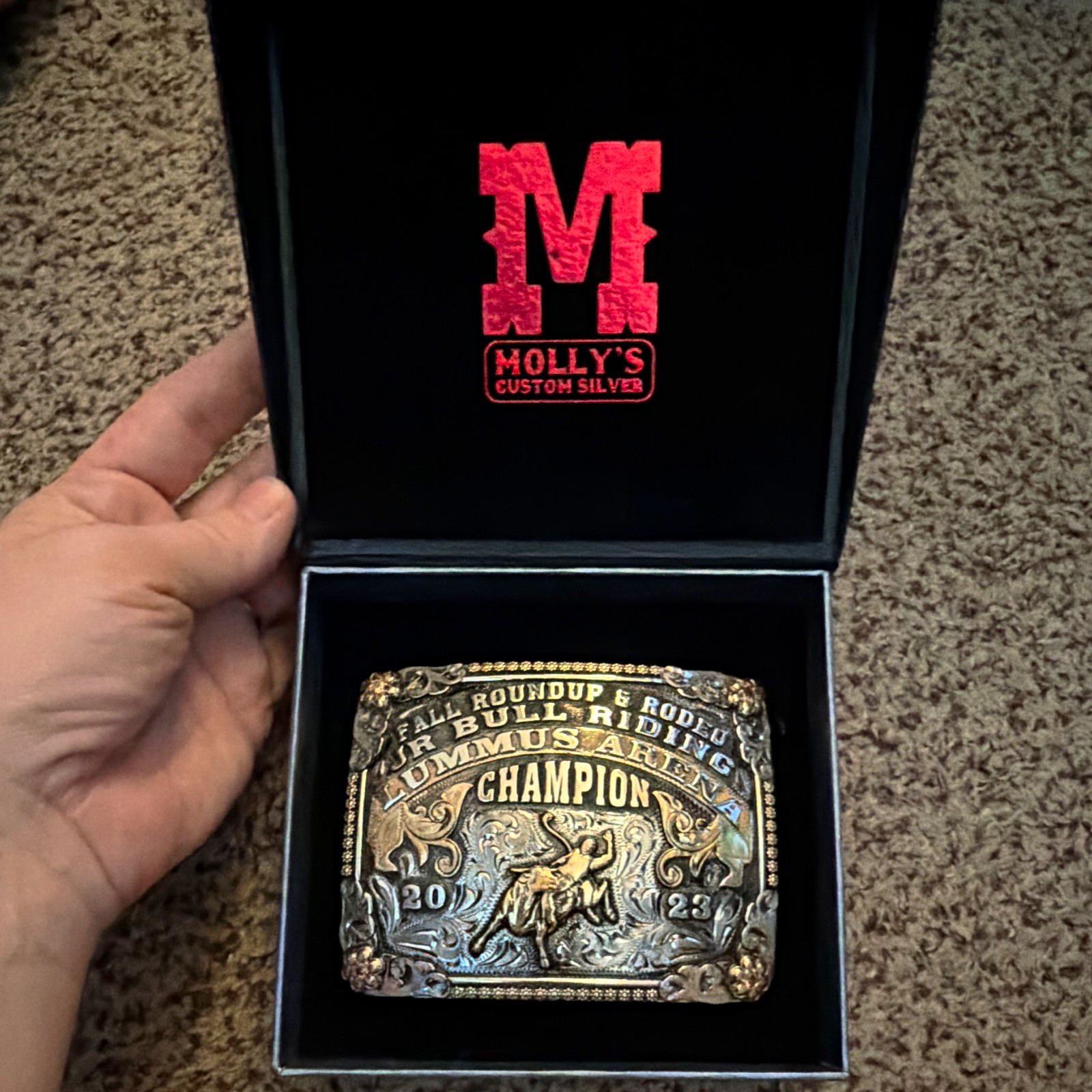 Molly's Custom Silver Bull Riding Champion Belt Buckle • 2023 • Lummus Arena