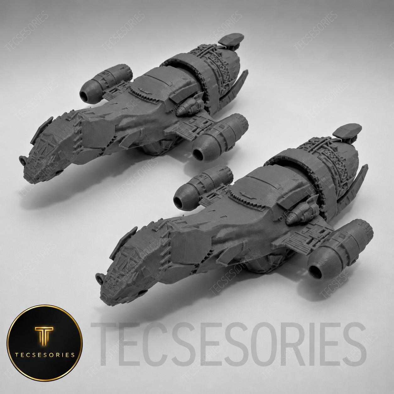 2 Firefly Serenity Ships 6in Grey 3D Printed Sci-Fi Display Model Set