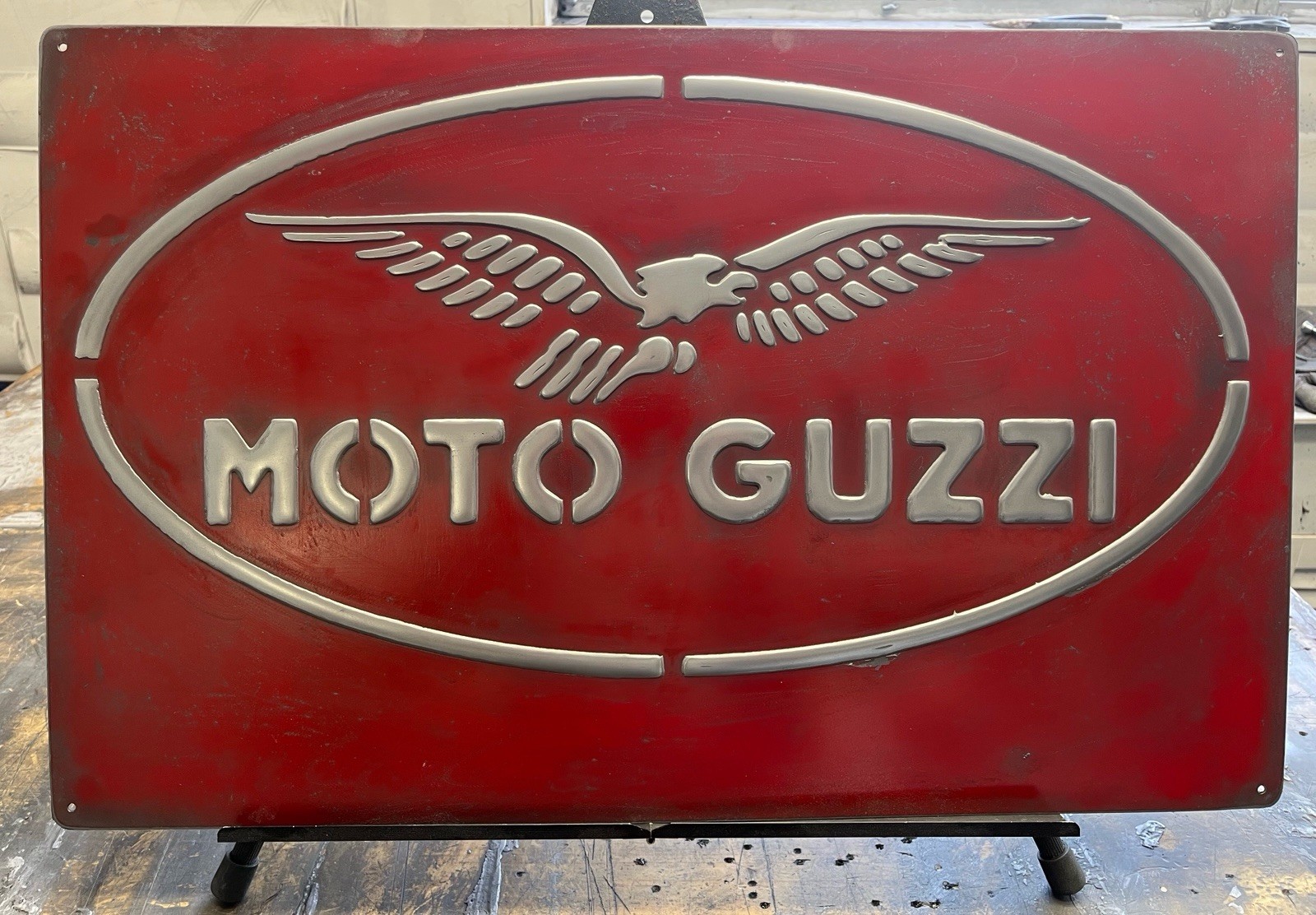 Moto Guzzi Vintage Steel Garage Sign 15x24”Handmade Aluminum Relief