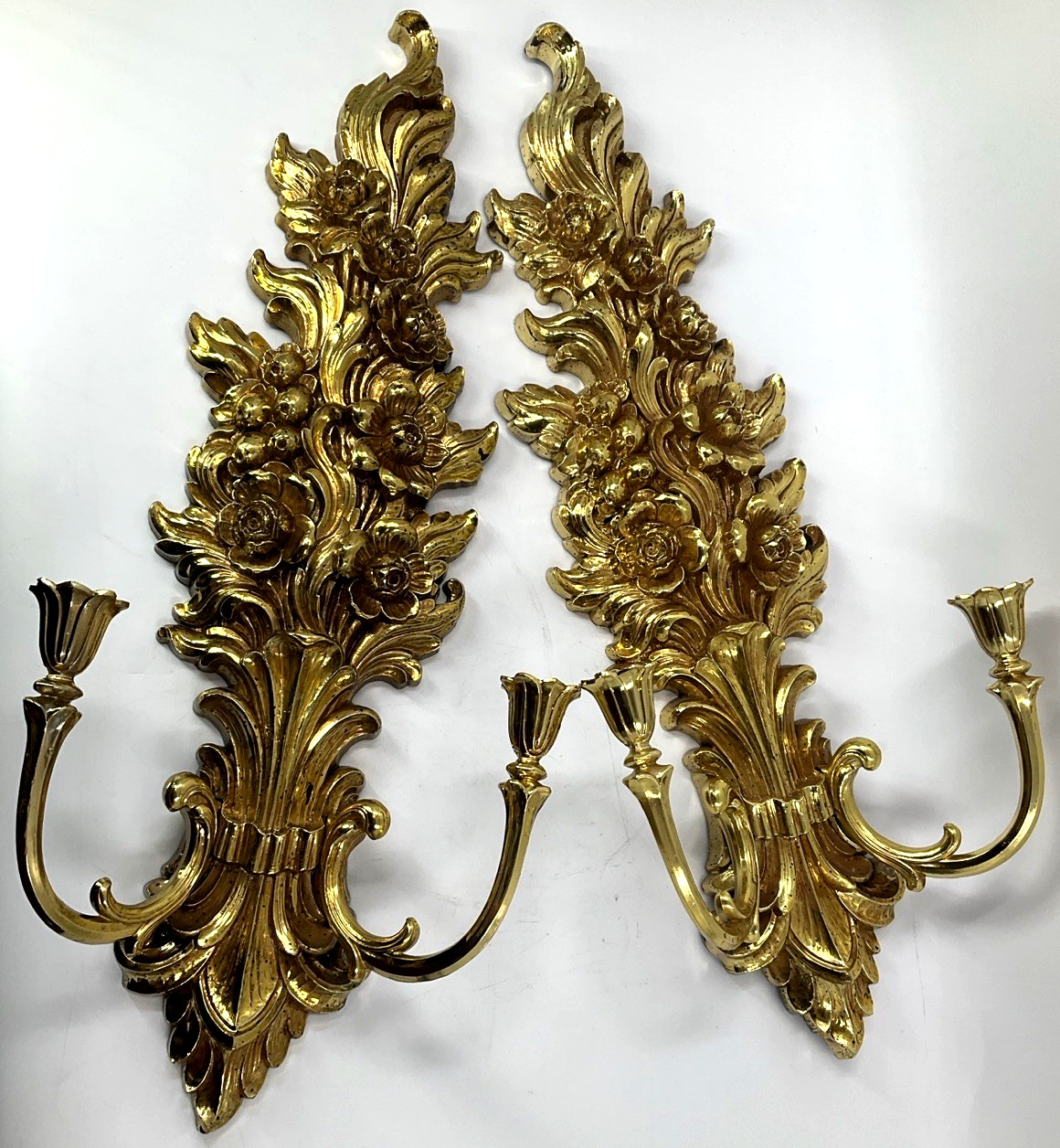 VTG Syroco 4133 Pair of Wall Sconce  2 Candle Holders Gold Hollywood Regency 25\