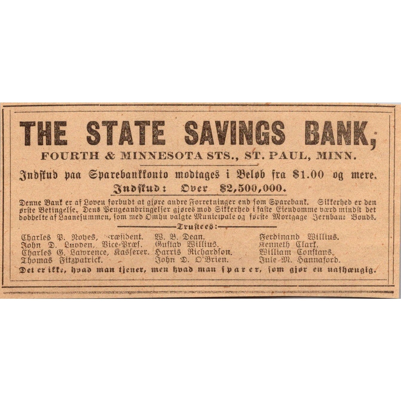 The State Savings Bank St. Paul 1906 MN Norwegian Clipping SAK1-M5