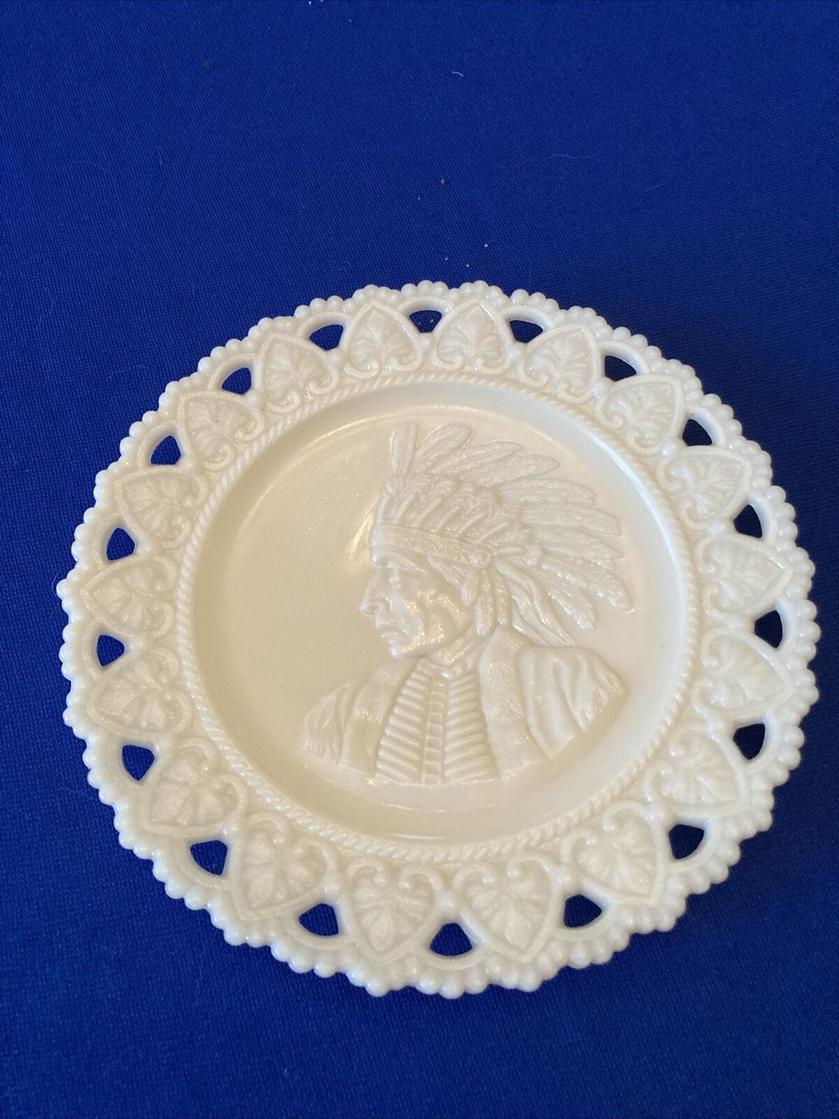 Westmoreland Vintage Milk Glass  Indian Chief Plate 7”