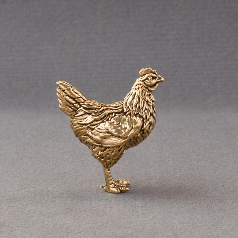 Brass Rooster Figurine Golden Chicken Statue Animal Tabletop Home Office Decor