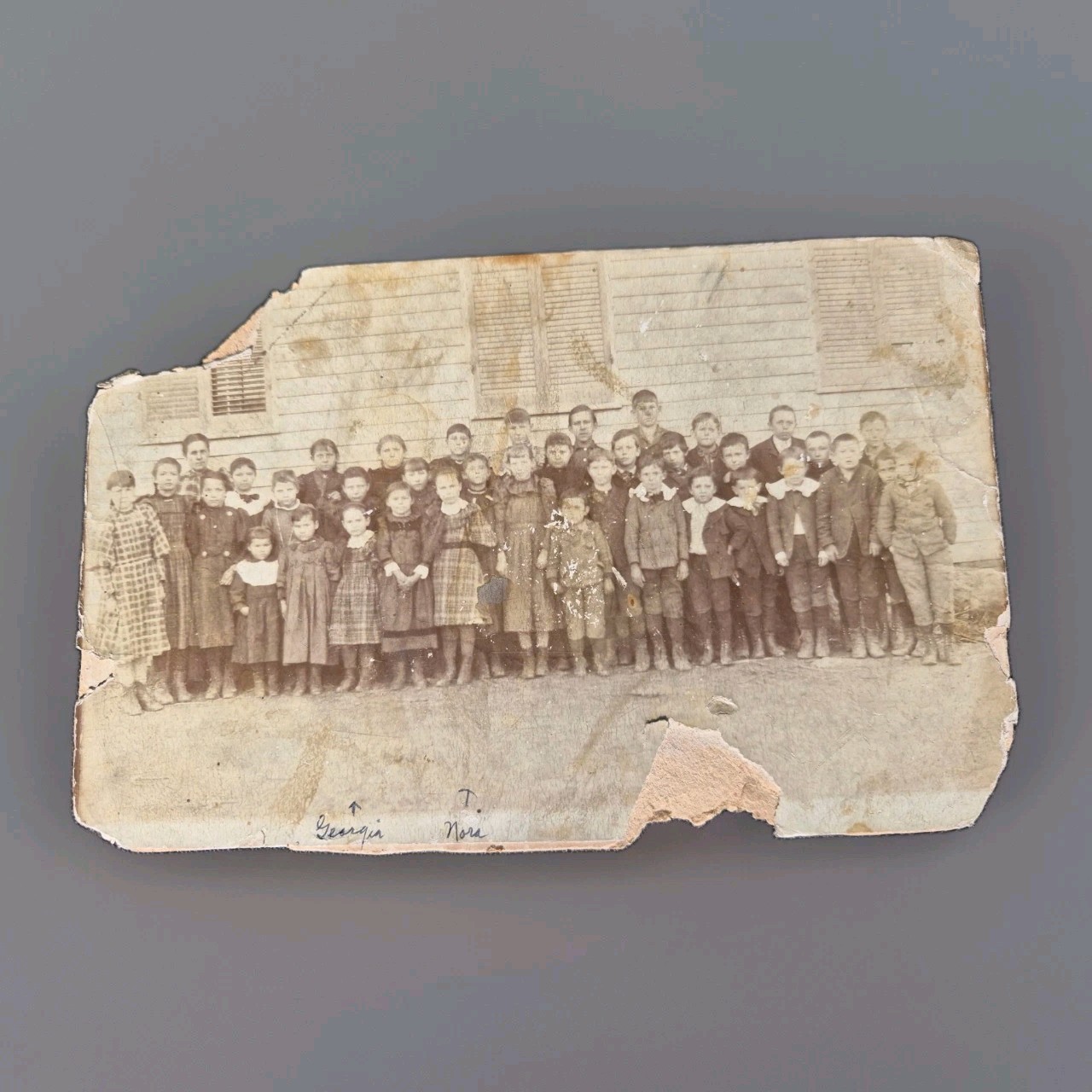 Antique Early 1900s One Room Schoolhouse Class Photo Identified Children RPPC