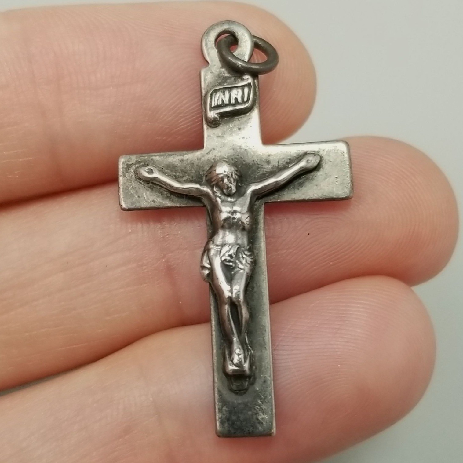 Vintage Sterling Silver Crucifix Cross Pendant INRI 1 1/4 Inch Well Loved Vintage Sterling Silver Crucifix Cross Pendant INRI 1 1/4 Inch Well Loved