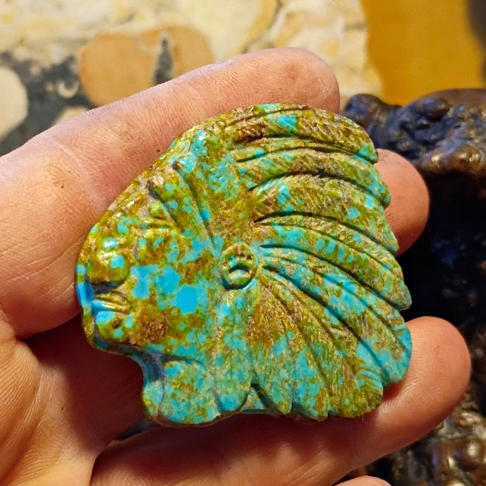 Native American Indian Chief Carved TURQUOISE Jack Brown Original Chiefs Indians