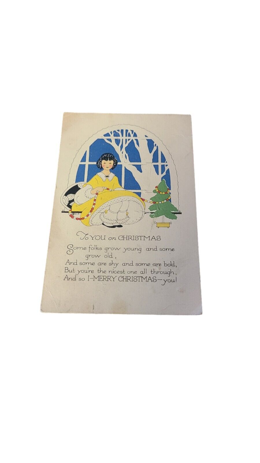 Christmas Little Girl Tree Holiday Poem Antique Postcard Vintage Ephemera 1921