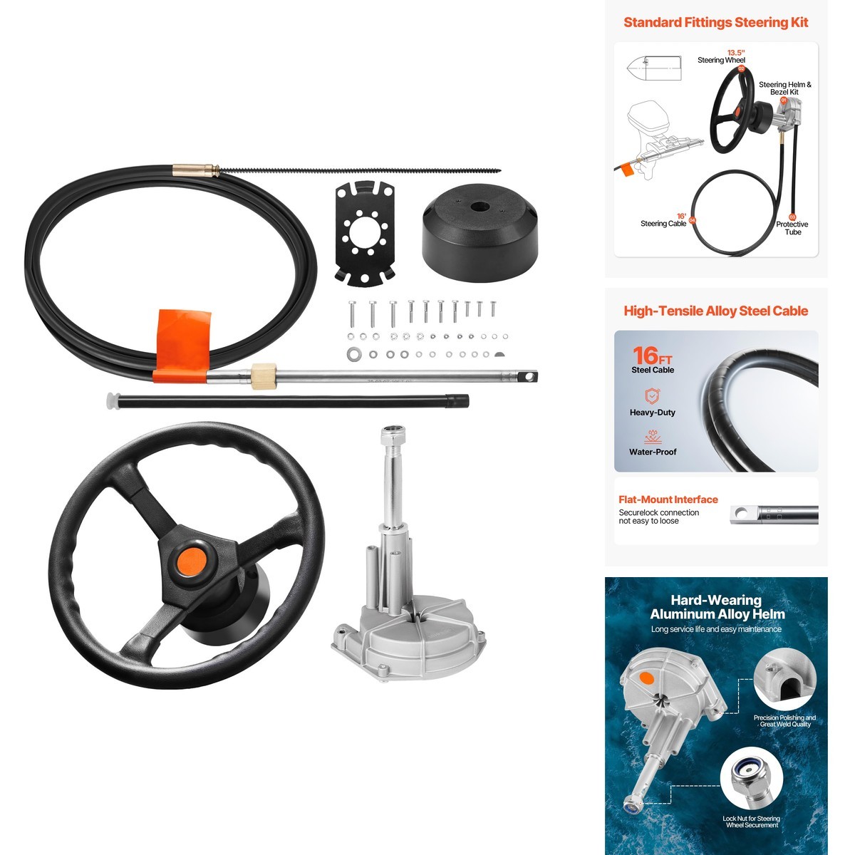 Bestauto 16ft Boat Steering Cable Outboard Steering Kit with 13\