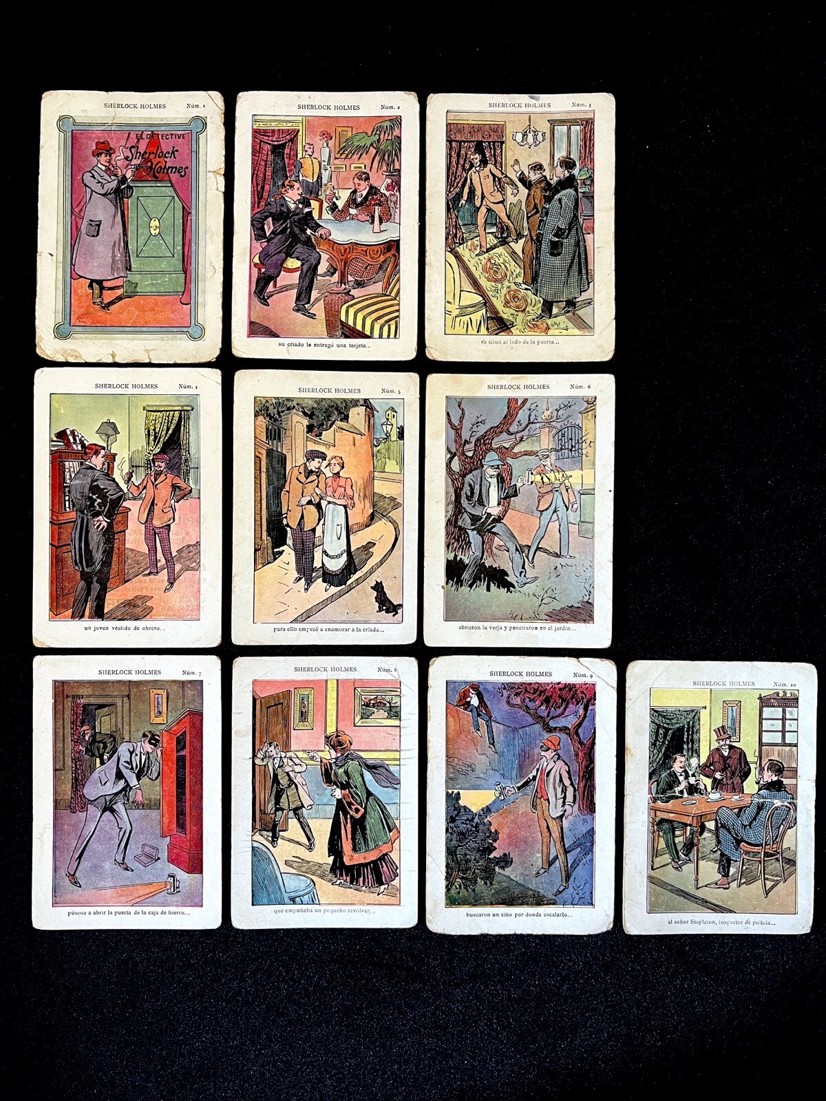 1908 SHERLOCK HOLMES complete 10 Card Set ULTRA RARE must READ