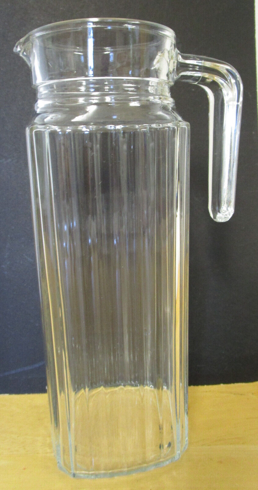 Vtg All Glass Juice Pitcher Tall Square Slim Fluted Clear Mid-Century FRANCE