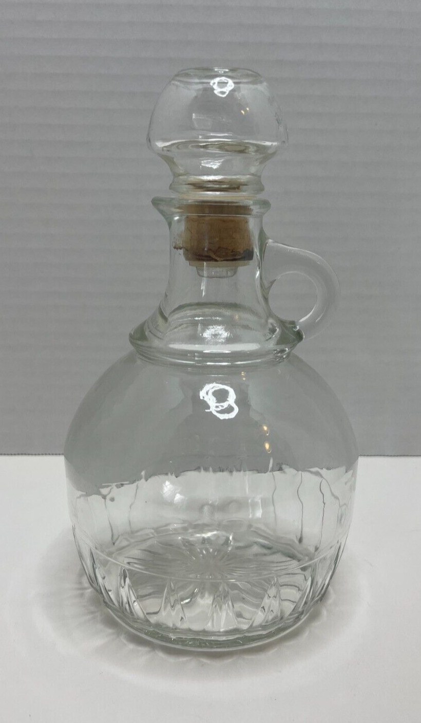 Vintage Clear Glass Decanter~ Spout w/Glass Corked Top