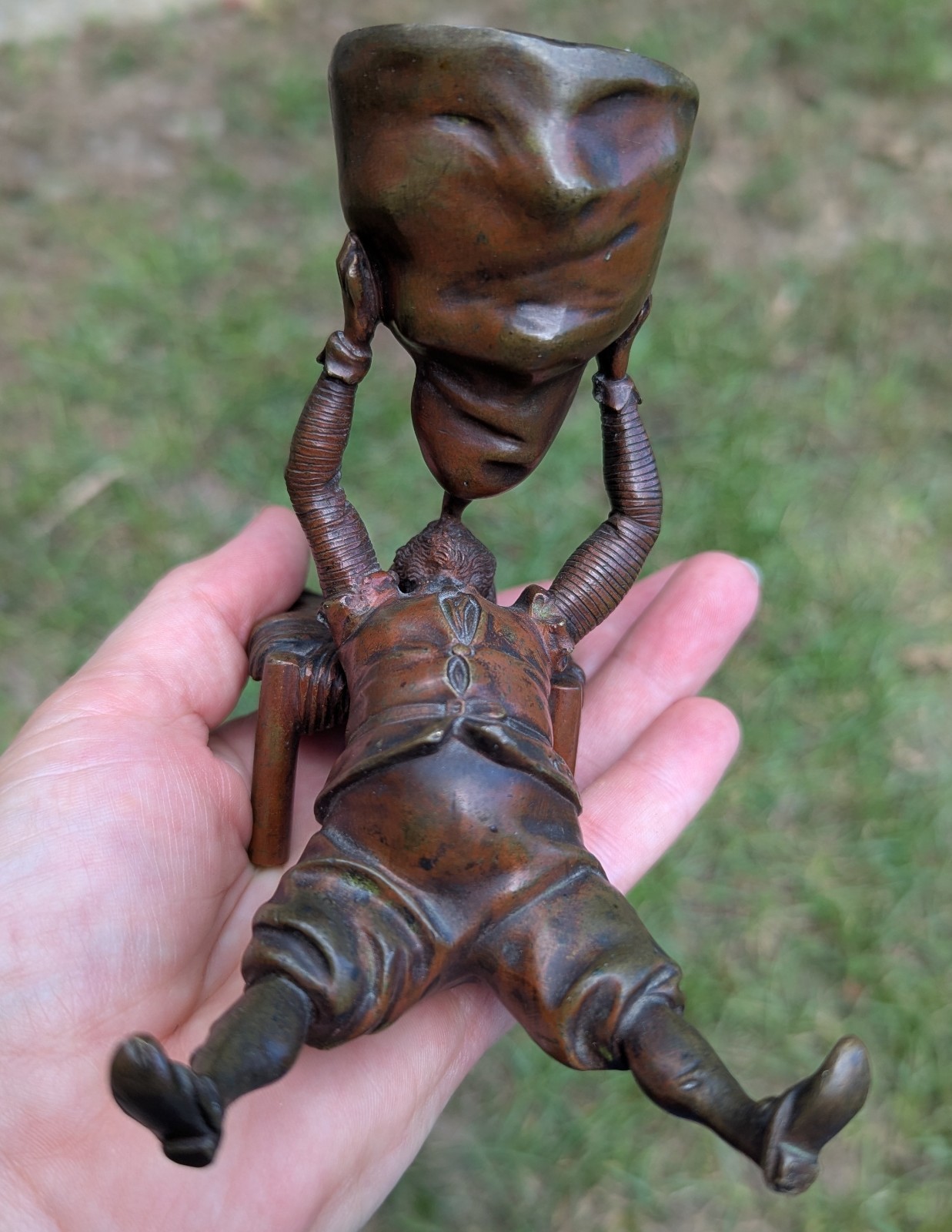 Antique European Bronze Brass Novelty The Drunkard Match holder Signed MS 813 Antique European Bronze Brass Novelty The Drunkard Match holder Signed MS 813