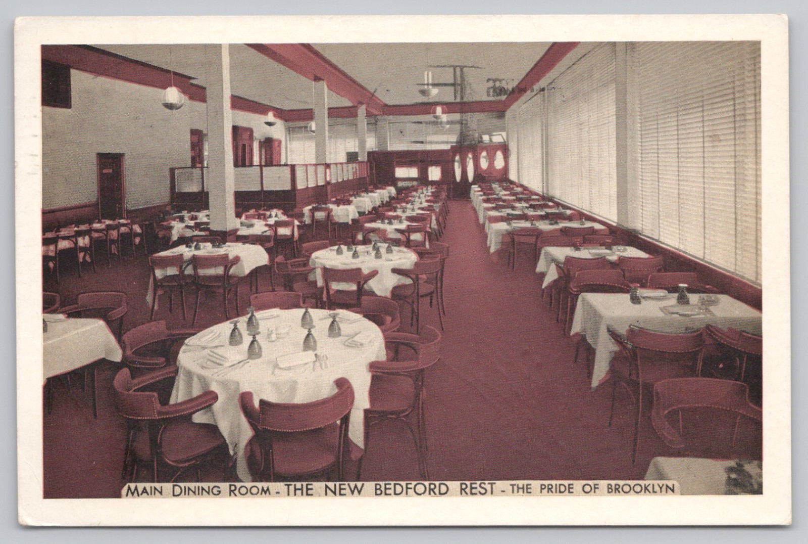 Brooklyn New York New Bedford Restaurant Main Dining Room 1938 Vintage Postcard