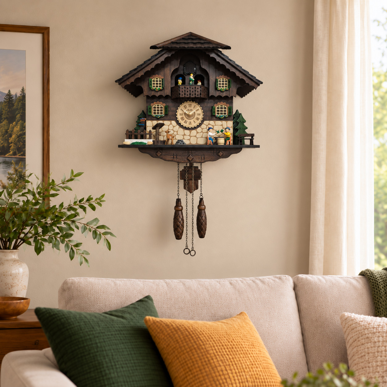 Handcrafted Black Forest Cuckoo Clock Beer Drinkers Quartz German Design Musical
