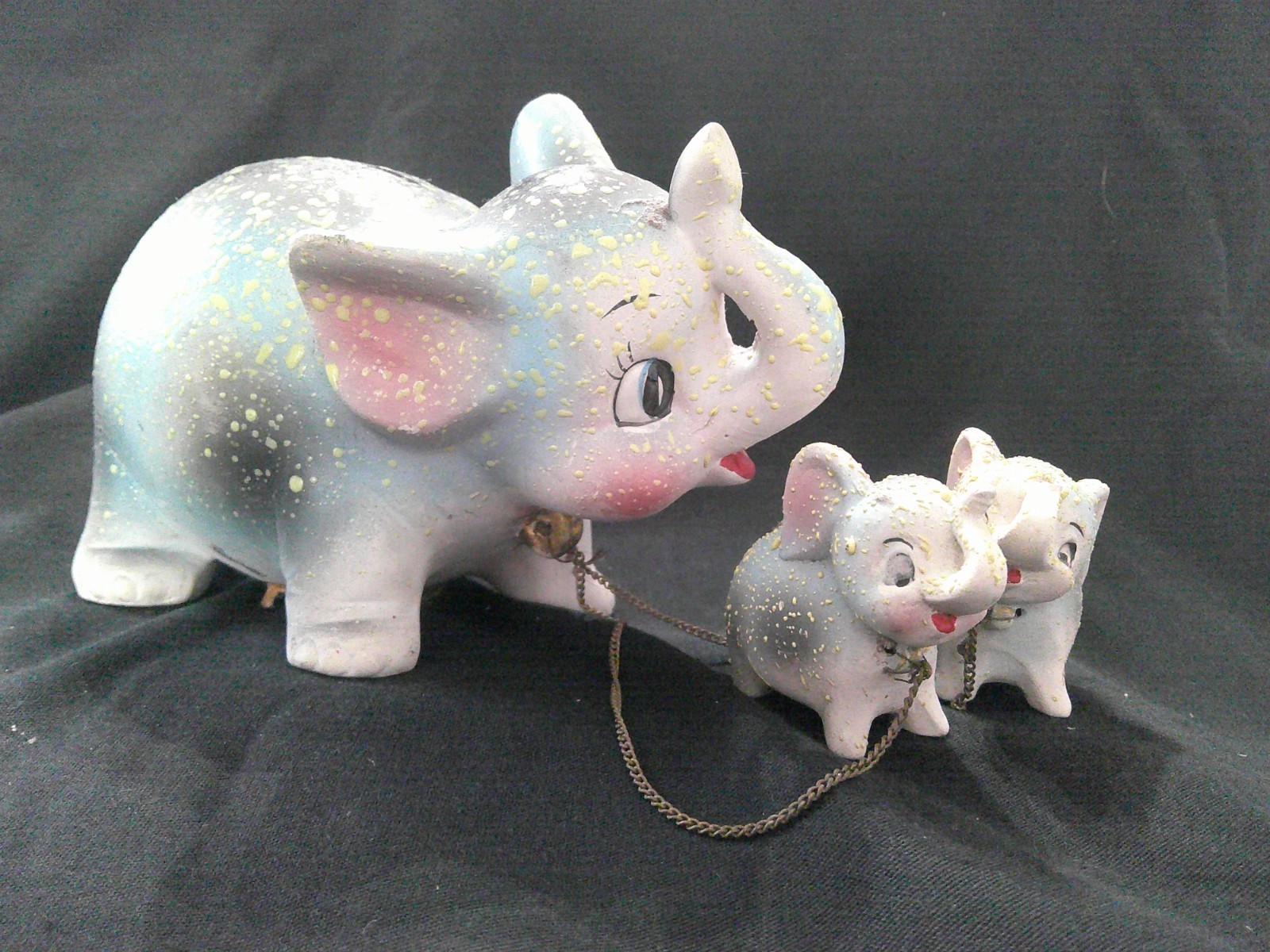 Vtg STARSET Anthropomorphic Whimsical Elephant Bank Mom w Babies on Leash Japan